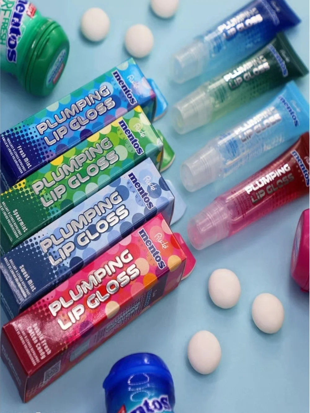 Rude Cosmetics x Mentos Plumping Lip Gloss Fresh Mint Spearmint Pack Of 2